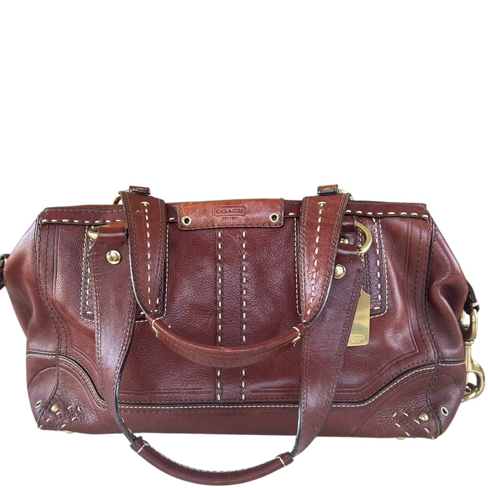 Coach Hampton Andrea 10555 Cognac Leather Double Handle Satchel-Excellent shape!